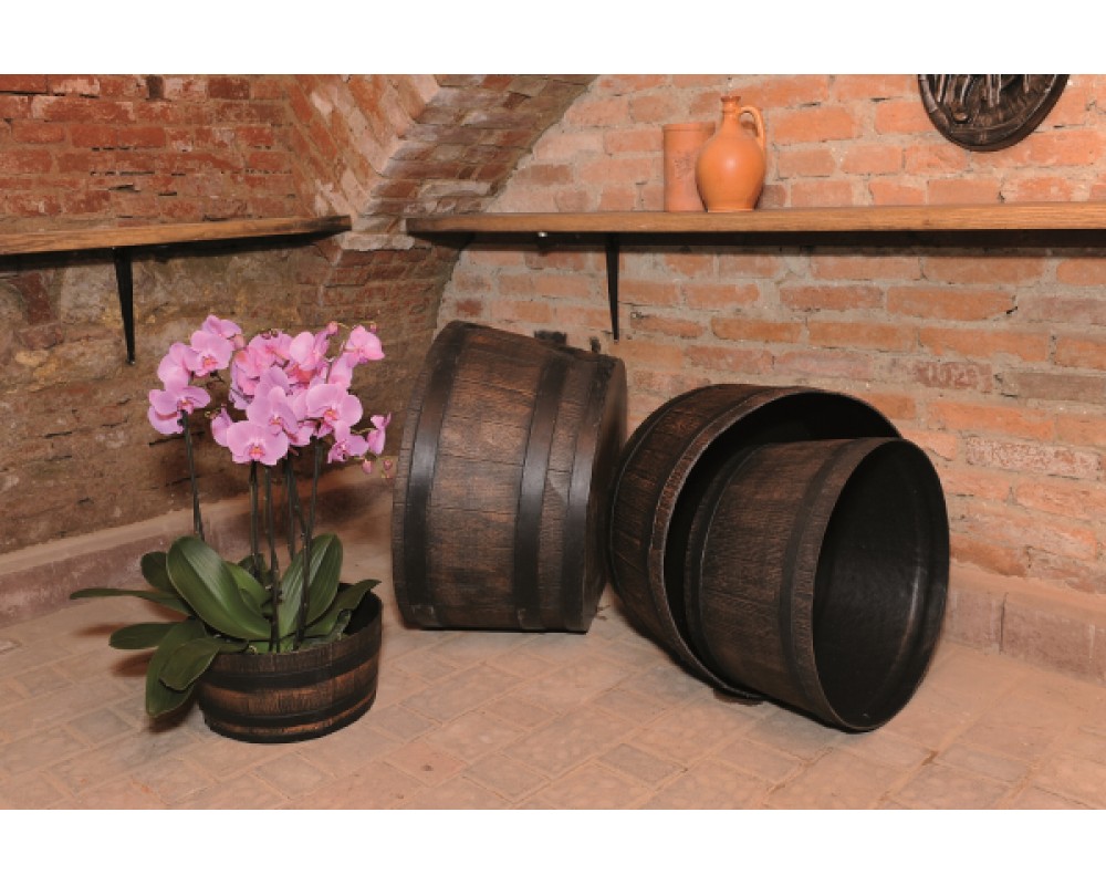 Ghiveci PE rustic, rotund, imitație ciubăr, model MAMBO XL, decoratiuni terasa