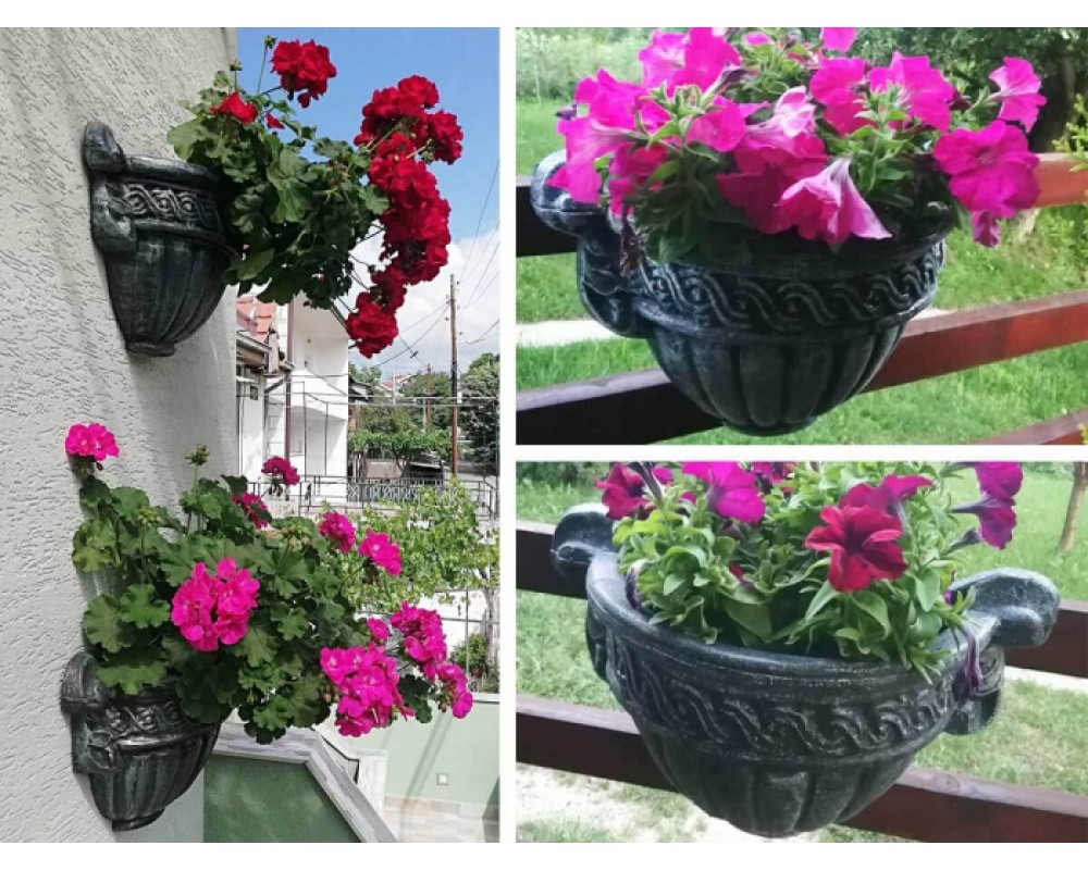 Ghiveci PE clasic, prindere perete, imitație piatră, model Roma, decoratiuni terasa