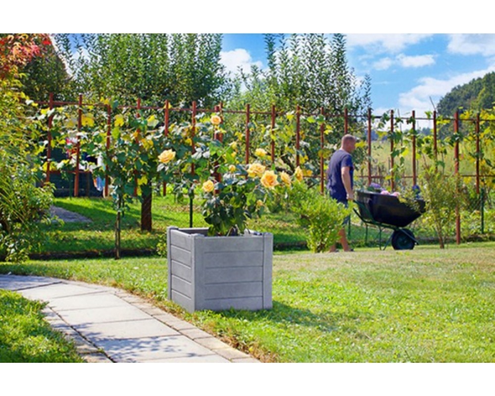 Ghiveci PE rustic, pătrat, imitație lemn, model TEAK S,decoratiuni terasa