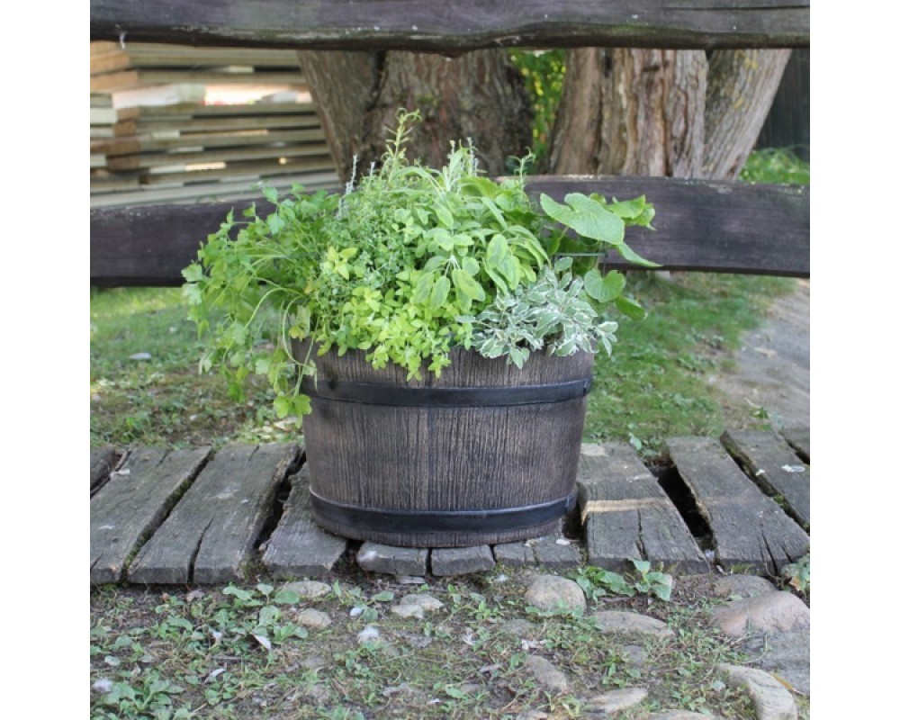 Ghiveci PE rustic, rotund, imitație ciubăr, model MAMBO L, decoratiuni terasa