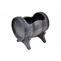 Ghiveci PE rustic, rotund, imitație butoiaș, model SALSA S, decoratiuni terasa